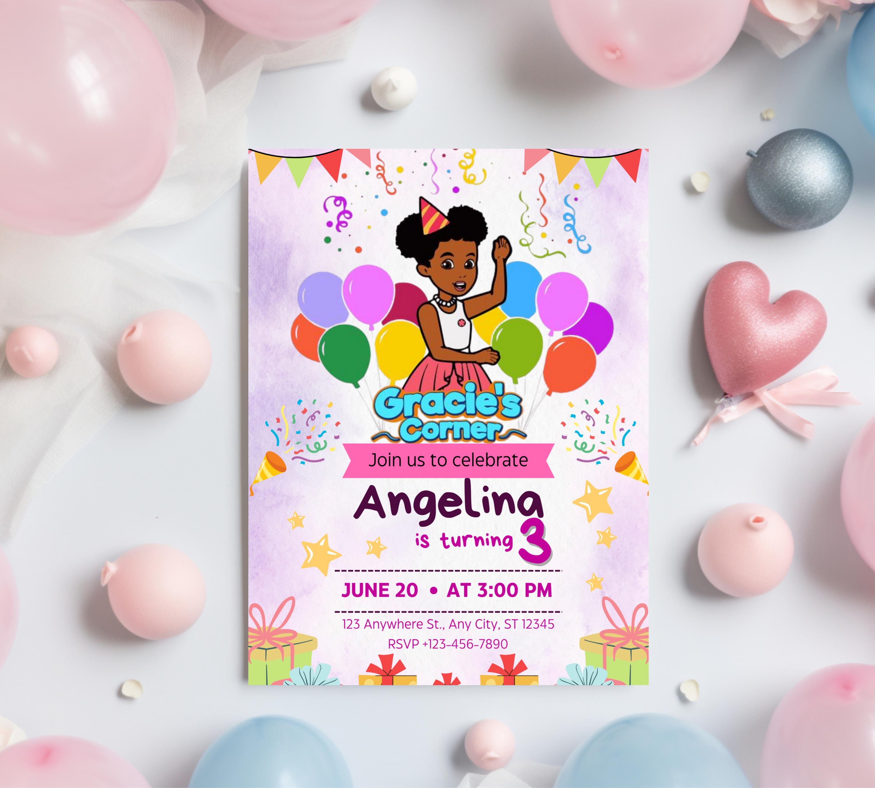 Gracie’s Corner Birthday Invitation| Editable Invitation| Instant Download Evite| Gracies invitation| Bday Party For Girl| Editable Template