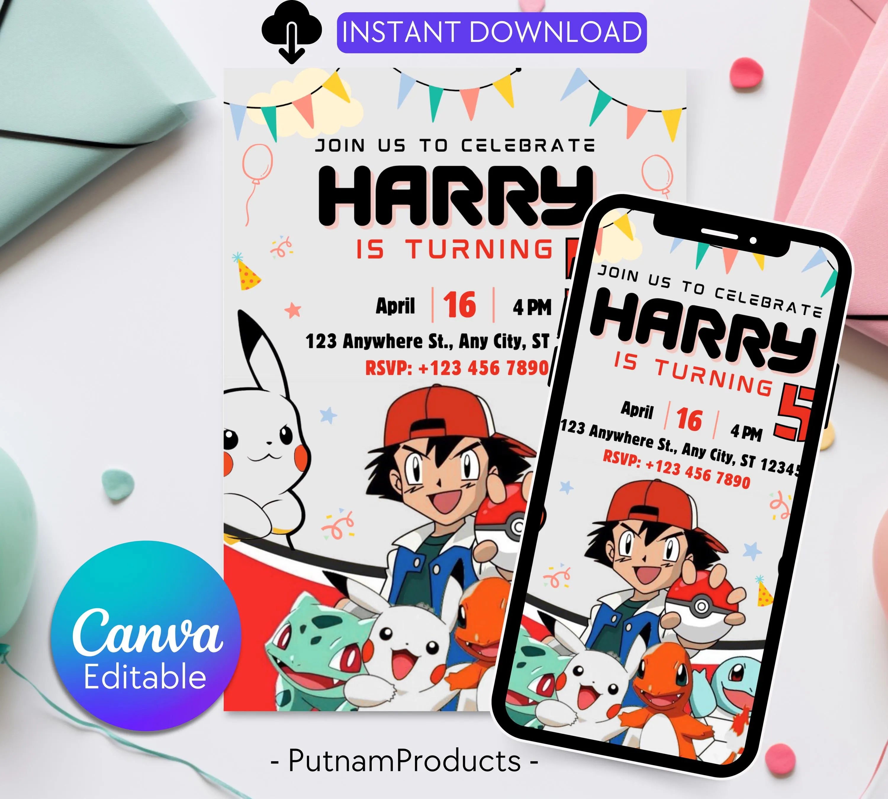 Pokemon Birthday Invitation| Pokemon Birthday Invitation| Printable Birthday Party Invitations| Digital Bday Party Invite| Editable Template