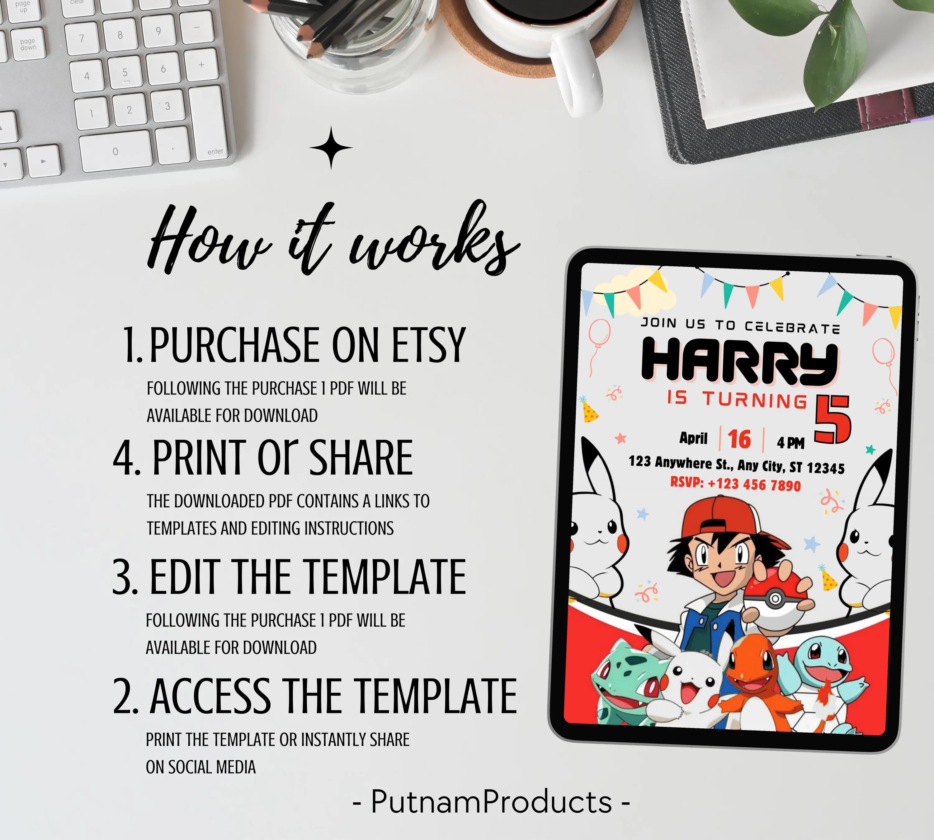 Pokemon Birthday Invitation| Pokemon Birthday Invitation| Printable Birthday Party Invitations| Digital Bday Party Invite| Editable Template