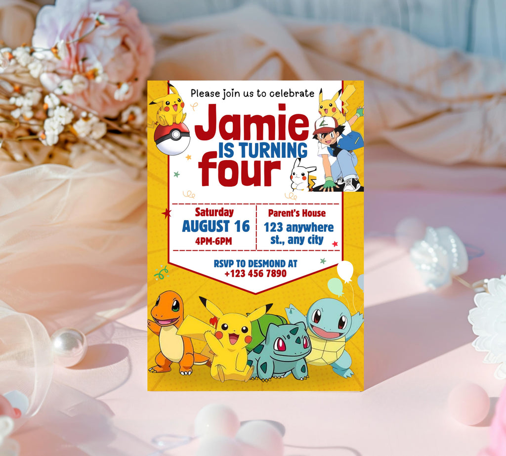 Pokemon Invitation | Editable Invitation | Kids Birthday Invitation | Pokemon Party | Pikachu Card Birthday Boy Invites|  Editable Template