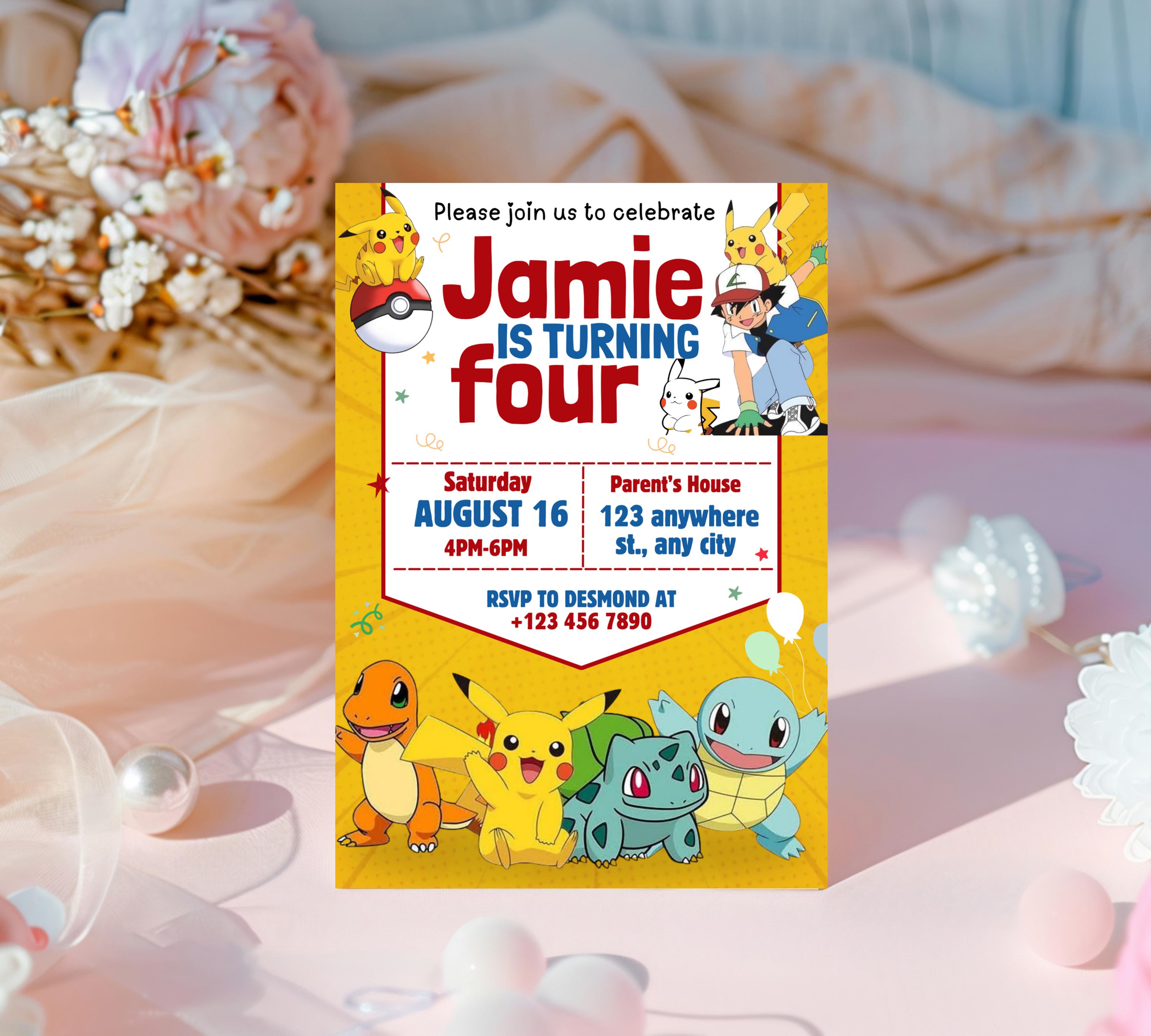Pokemon Invitation | Editable Invitation | Kids Birthday Invitation | Pokemon Party | Pikachu Card Birthday Boy Invites|  Editable Template