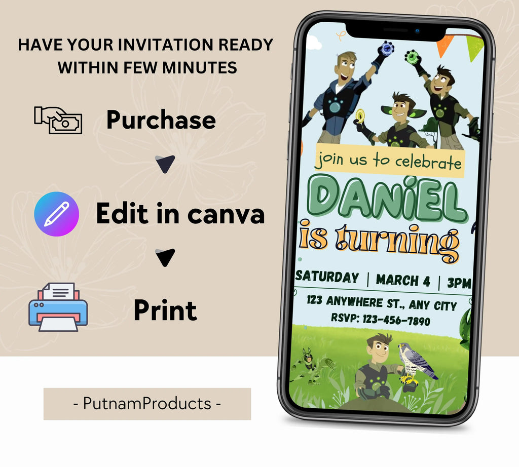 Wild Kratts Birthday Invitation Template| Printable Birthday Party Invitations| Digital Bday Party Invitation Bday Card| Editable Template