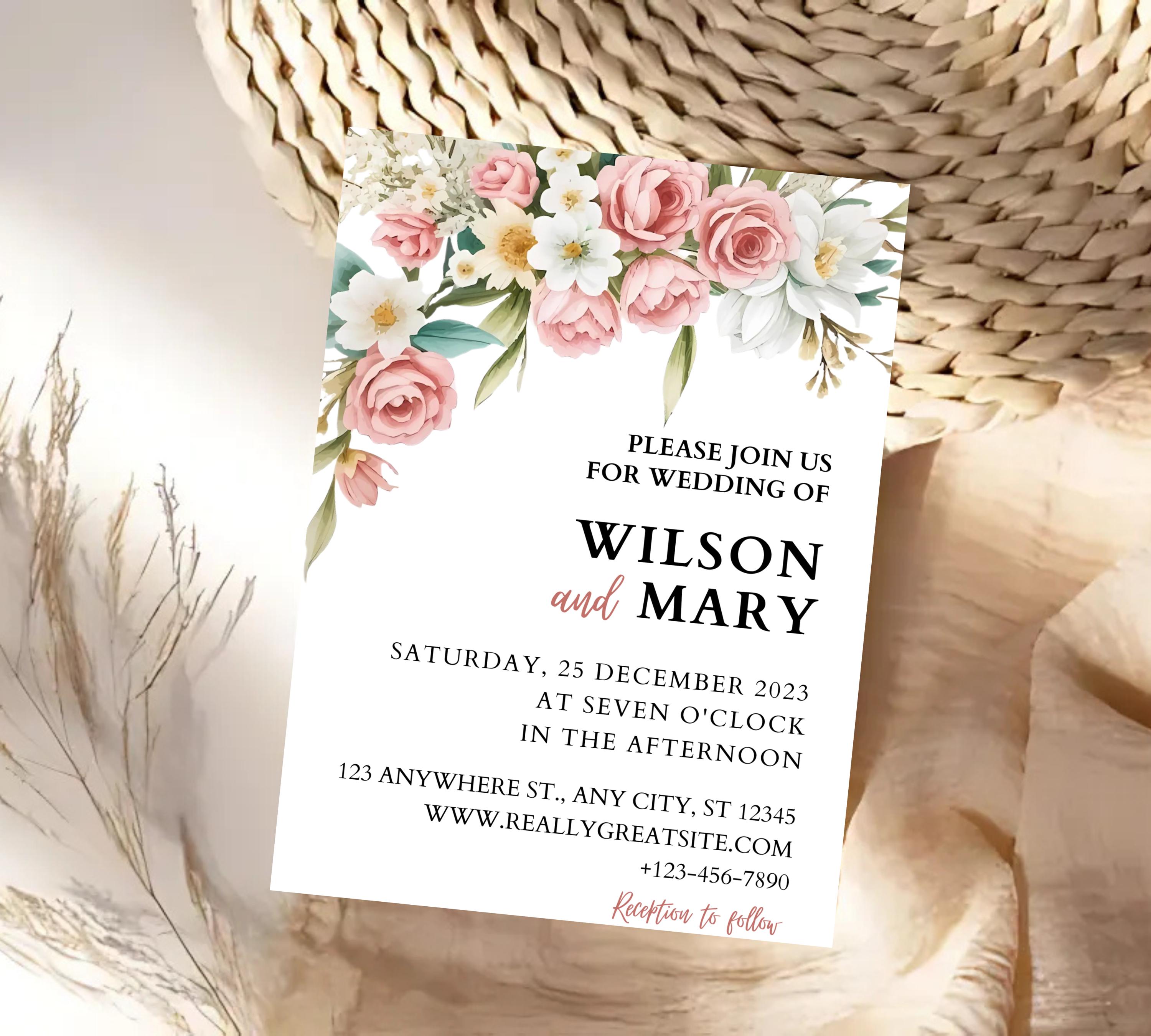 Blush Rose Garden Wedding Invitation, Pink Wildflower Wedding Invitation Suite, Garden Wedding Invitation, Dusty Pink Wedding Invite