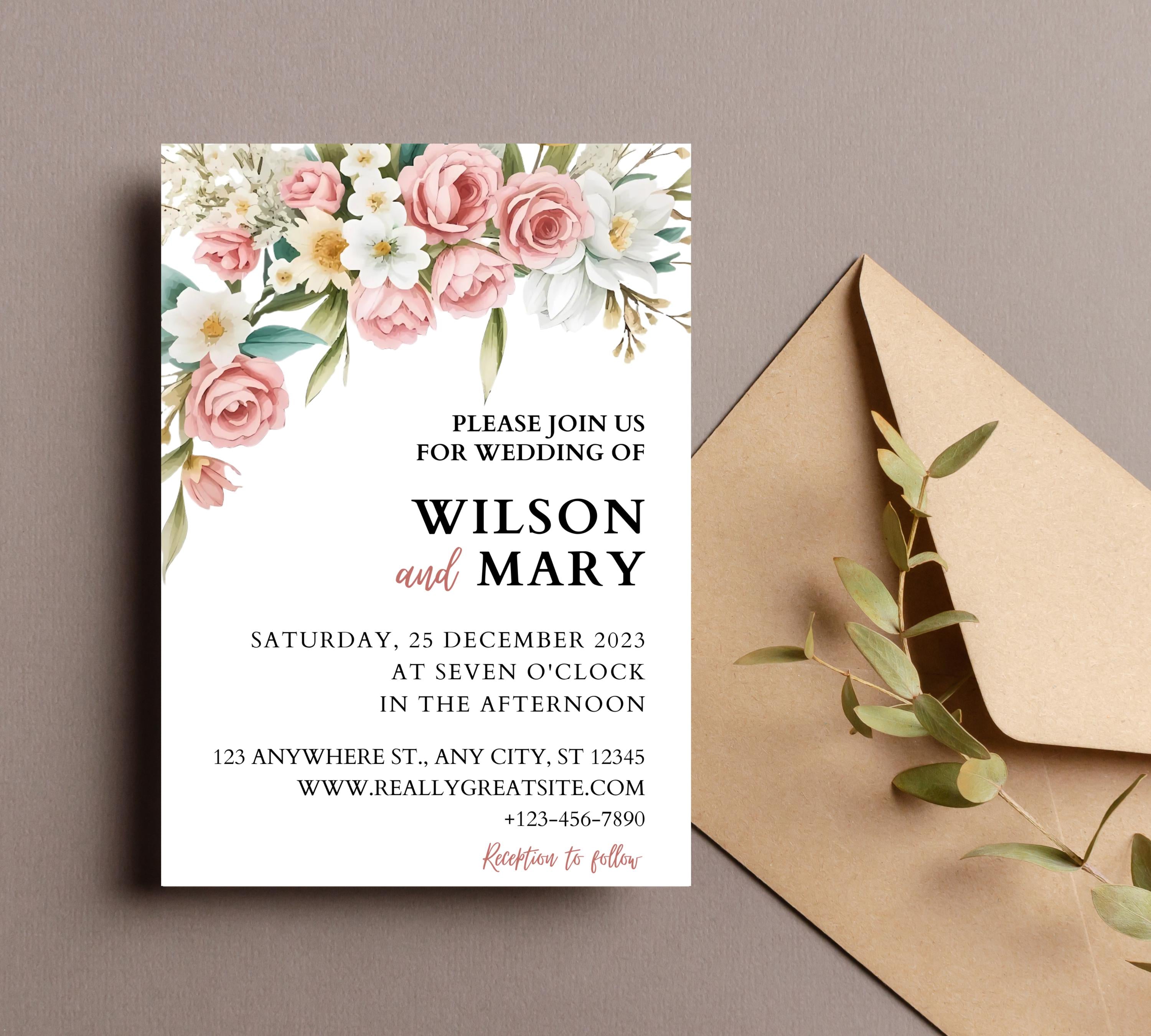 Blush Rose Garden Wedding Invitation, Pink Wildflower Wedding Invitation Suite, Garden Wedding Invitation, Dusty Pink Wedding Invite