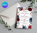 Navy Blue and Red Burgundy Floral Wedding Invitation Template Set with RSVP Card and Details Card, Sage Marsala Floral Details Card