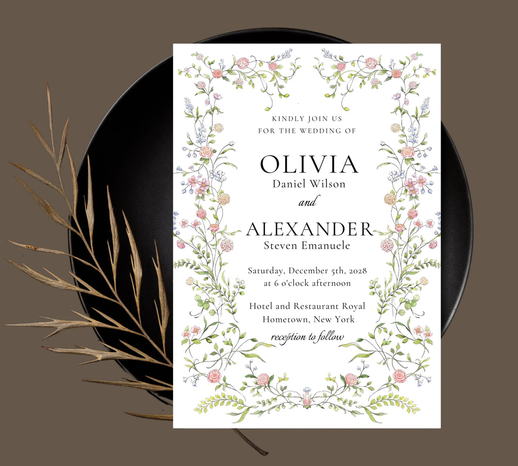 Editable Soft Pastel Garden Wedding Invitation, Pastel Flower Wedding Invitation, Garden Floral Theme Wedding Invite, Floral wedding invite