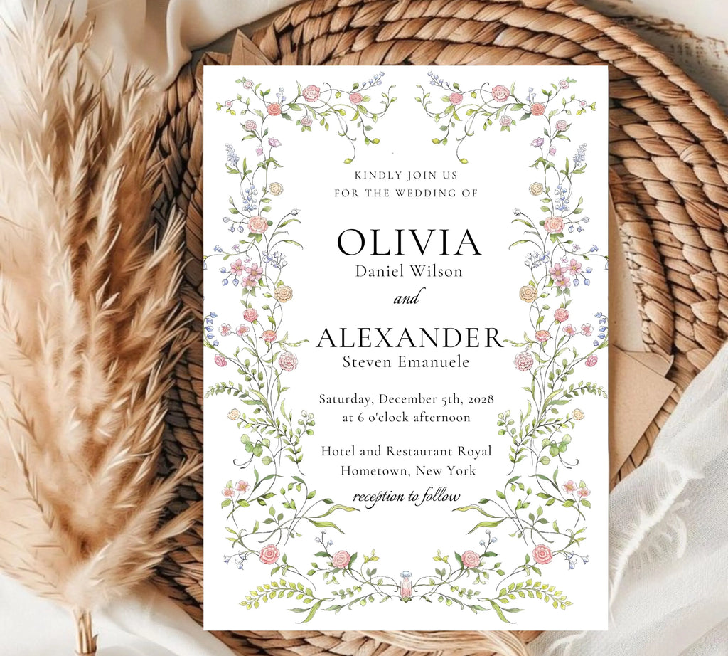 Editable Soft Pastel Garden Wedding Invitation, Pastel Flower Wedding Invitation, Garden Floral Theme Wedding Invite, Floral wedding invite