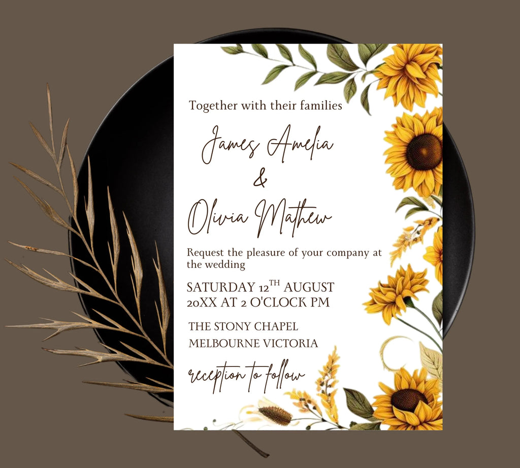 Sunflower Country Wedding Invitation Template Set, Sunflower Wedding Invitation, Rustic Wedding Invitation Suite, Sage Yellow Floral Invite