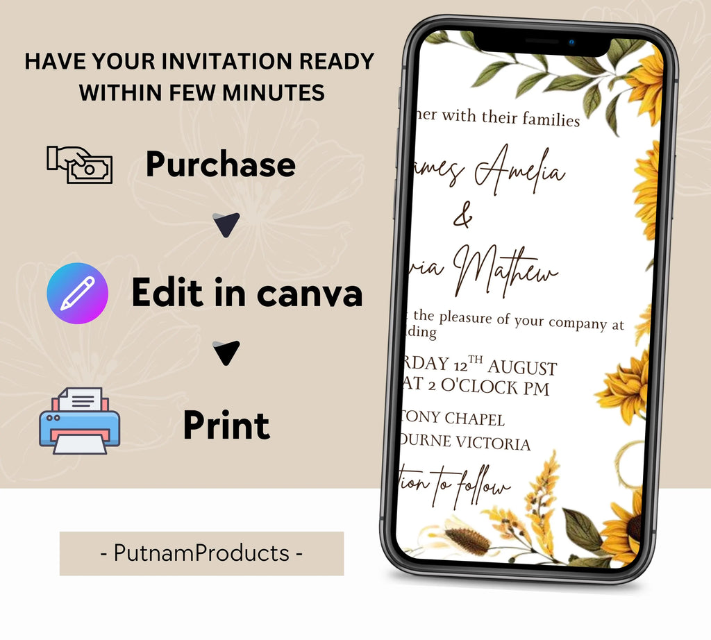 Sunflower Country Wedding Invitation Template Set, Sunflower Wedding Invitation, Rustic Wedding Invitation Suite, Sage Yellow Floral Invite