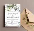 Classic White and Green Wedding Invitation Template, Greenery Gold Wedding Invite, Greenery Eucalyptus Invite, Modern Eucalyptus Wedding