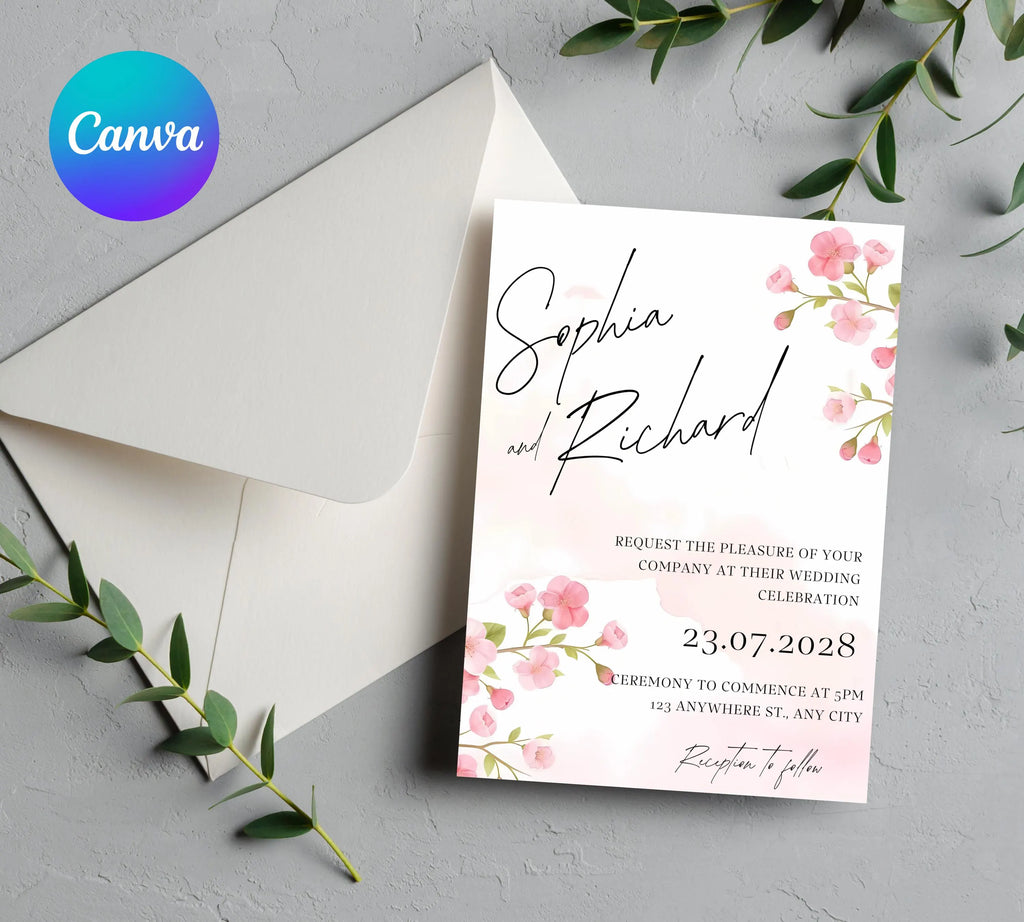Editable Cherry Blossom Wedding Invitation Suite, Cherry Wedding Invitation, Boho Cherry Blossom Wedding Invitation, Editable Wedding Invite