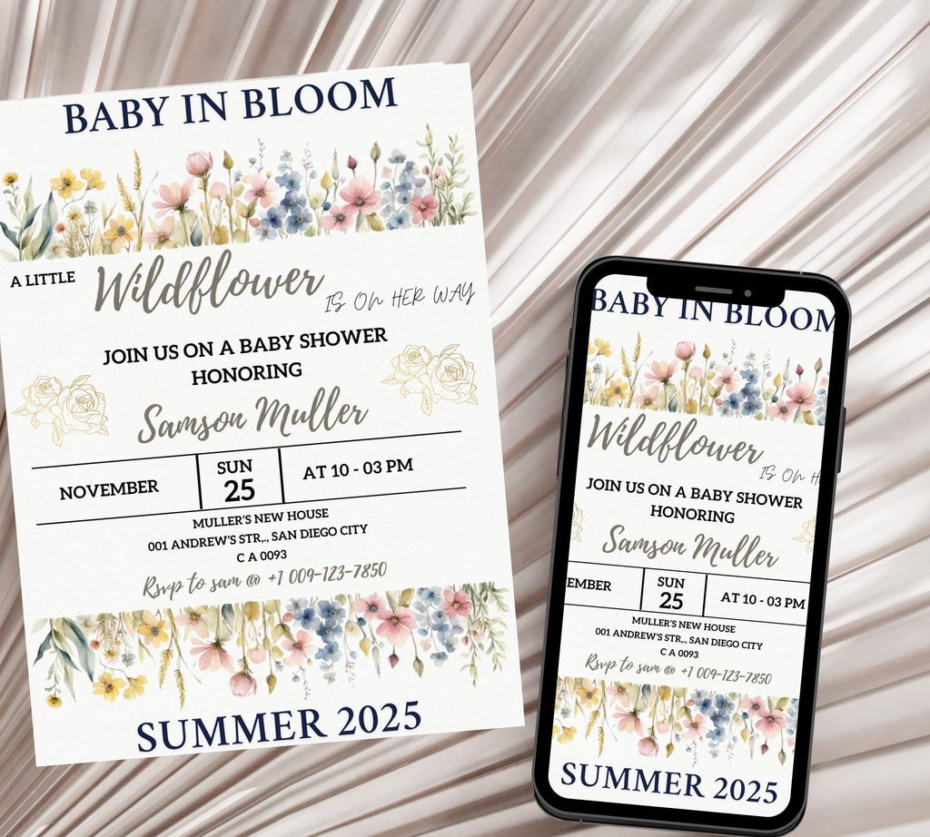 wildflower baby shower invitation, Baby in Bloom Baby Shower Invitation Template, wildflower shower invitation, spring flower invite