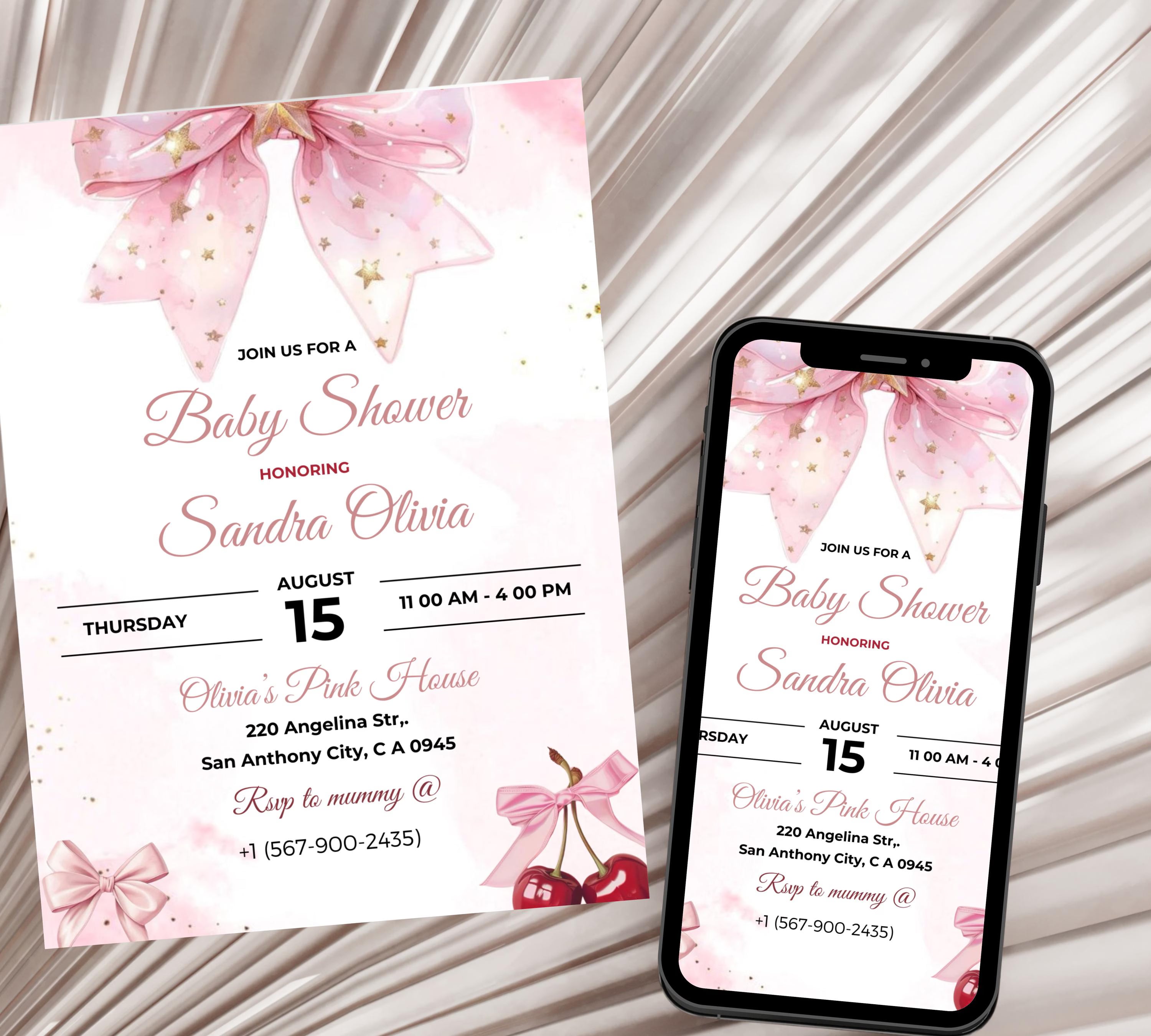 Editable Pink Bow Baby Shower Invitation, Pink Bow Invitation and Editable Games, Pink Coquette Bow Baby Shower Decoration Baby Girl