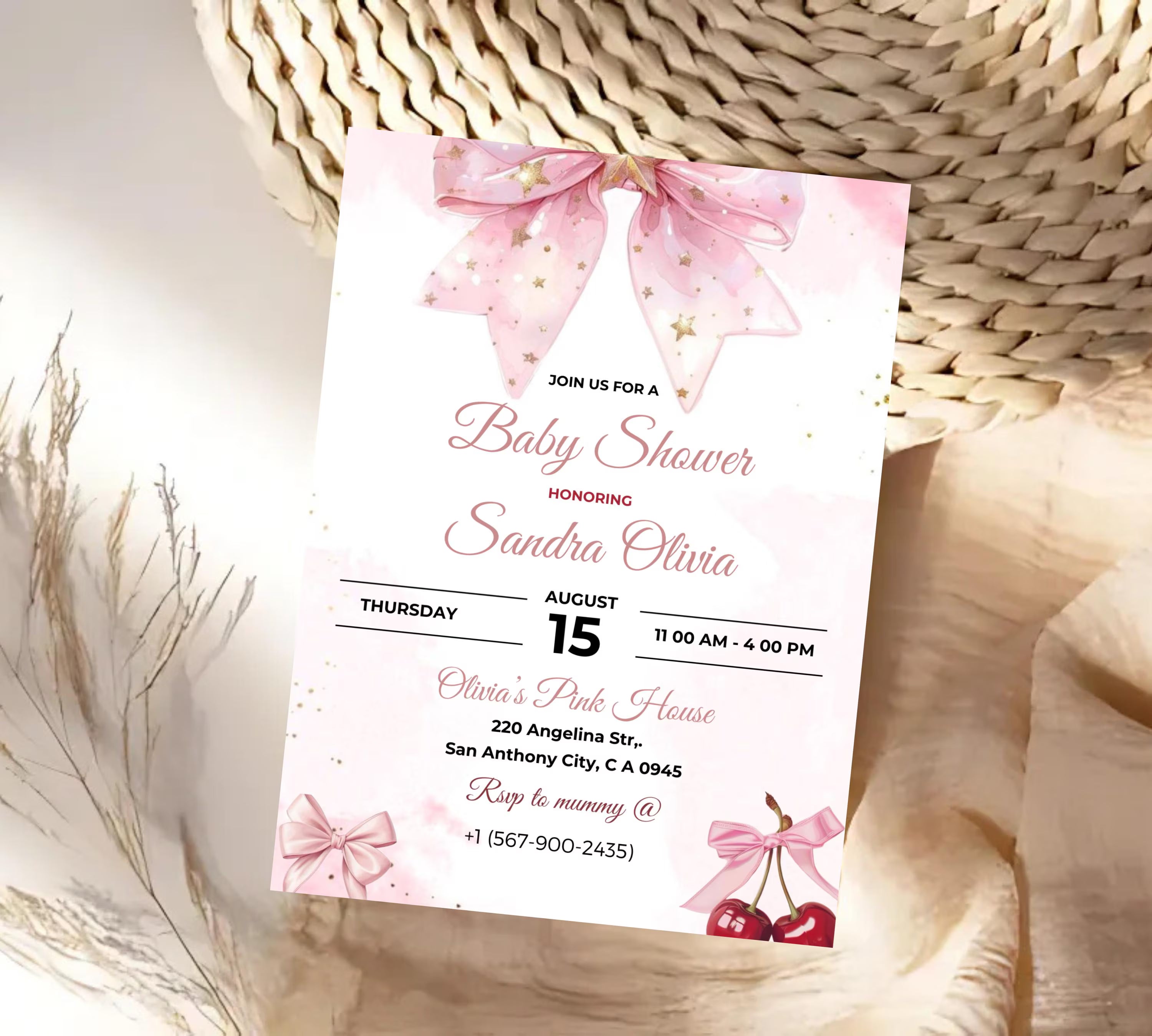 Editable Pink Bow Baby Shower Invitation, Pink Bow Invitation and Editable Games, Pink Coquette Bow Baby Shower Decoration Baby Girl