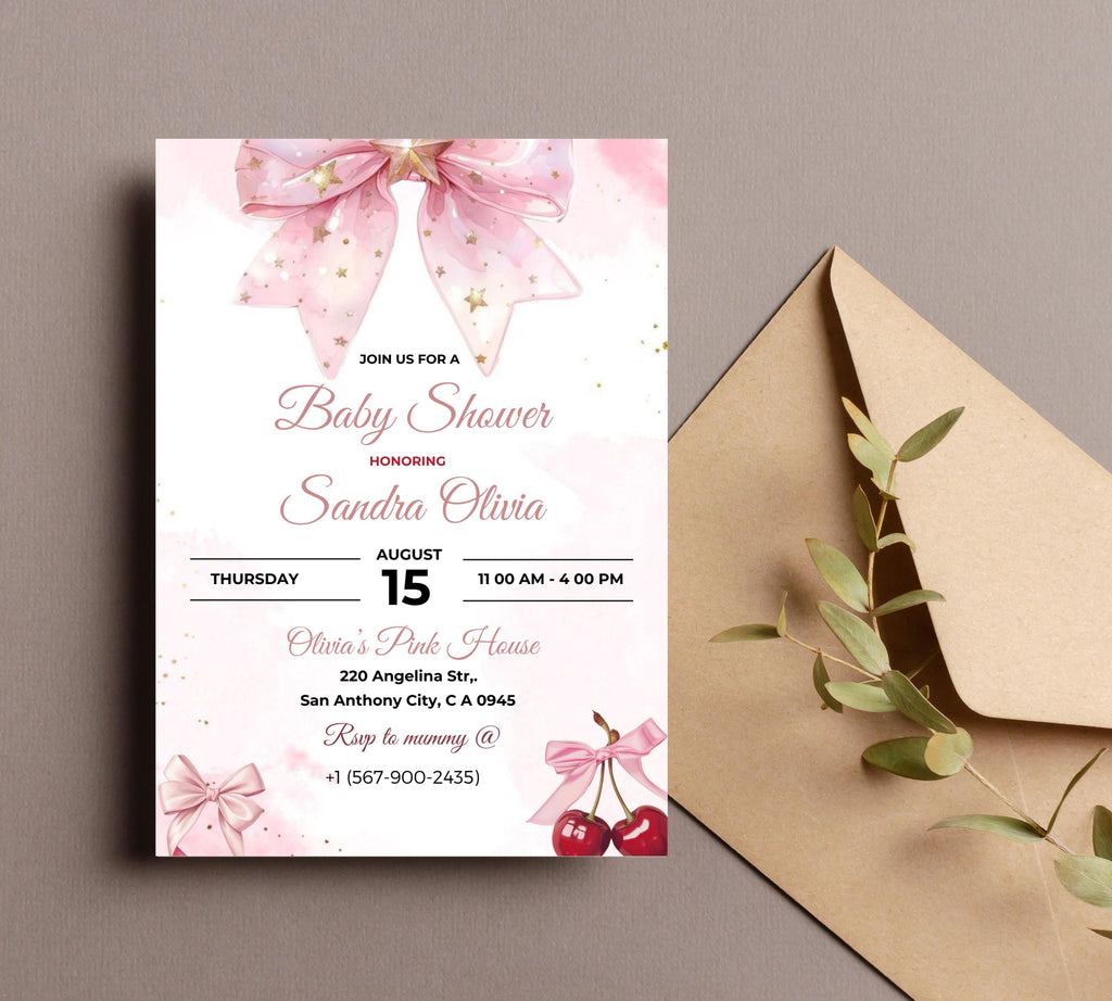 Editable Pink Bow Baby Shower Invitation, Pink Bow Invitation and Editable Games, Pink Coquette Bow Baby Shower Decoration Baby Girl