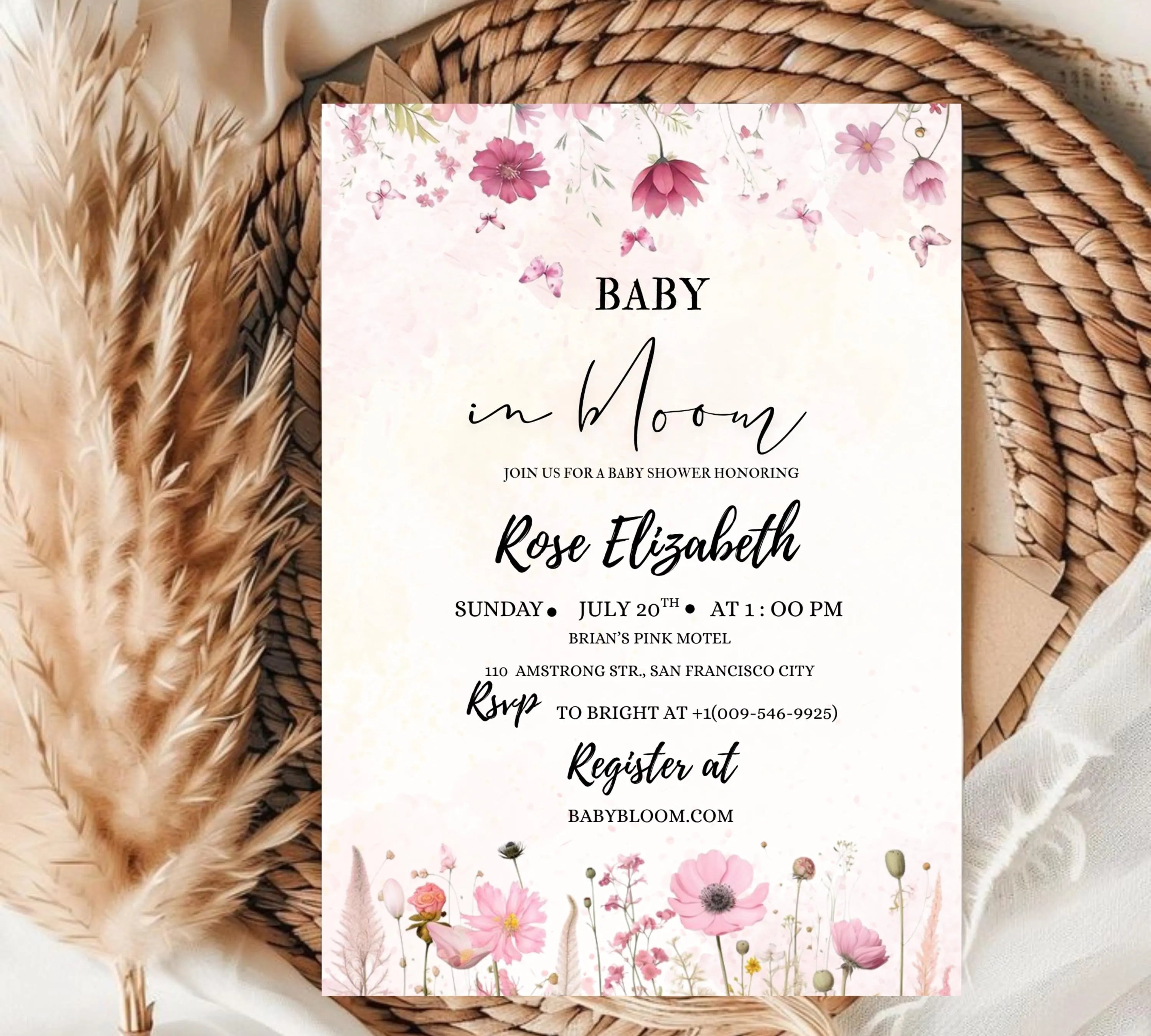 Editable Baby in Bloom Baby Shower Invitation, Baby Shower Invitation, Flower Baby Shower Invitation, Wildflowers Baby Shower Invite