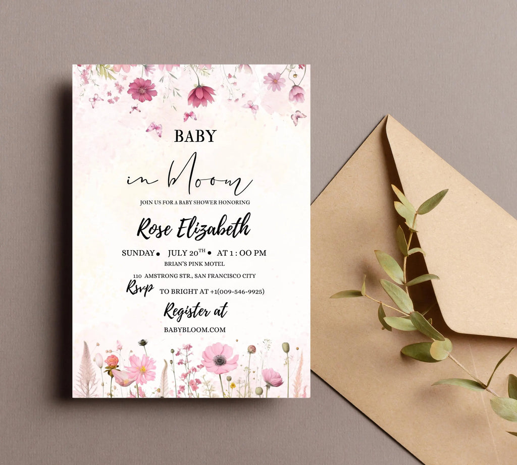 Editable Baby in Bloom Baby Shower Invitation, Baby Shower Invitation, Flower Baby Shower Invitation, Wildflowers Baby Shower Invite
