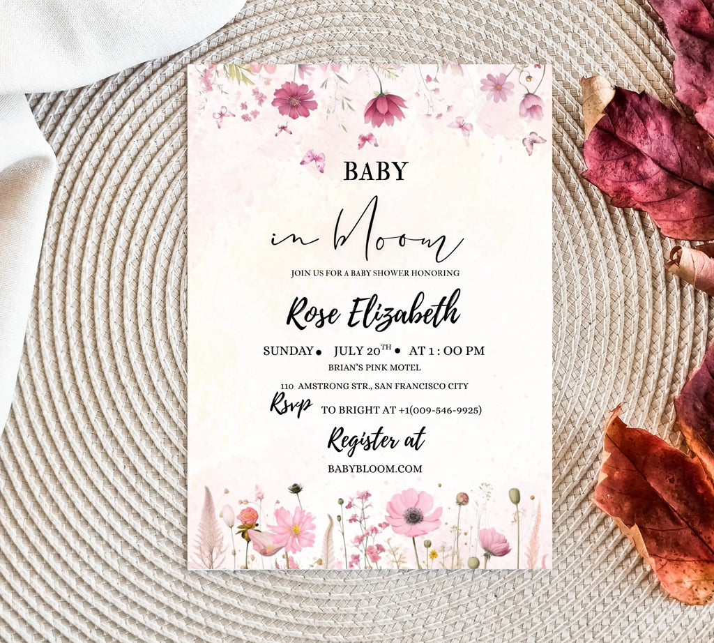 Editable Baby in Bloom Baby Shower Invitation, Baby Shower Invitation, Flower Baby Shower Invitation, Wildflowers Baby Shower Invite