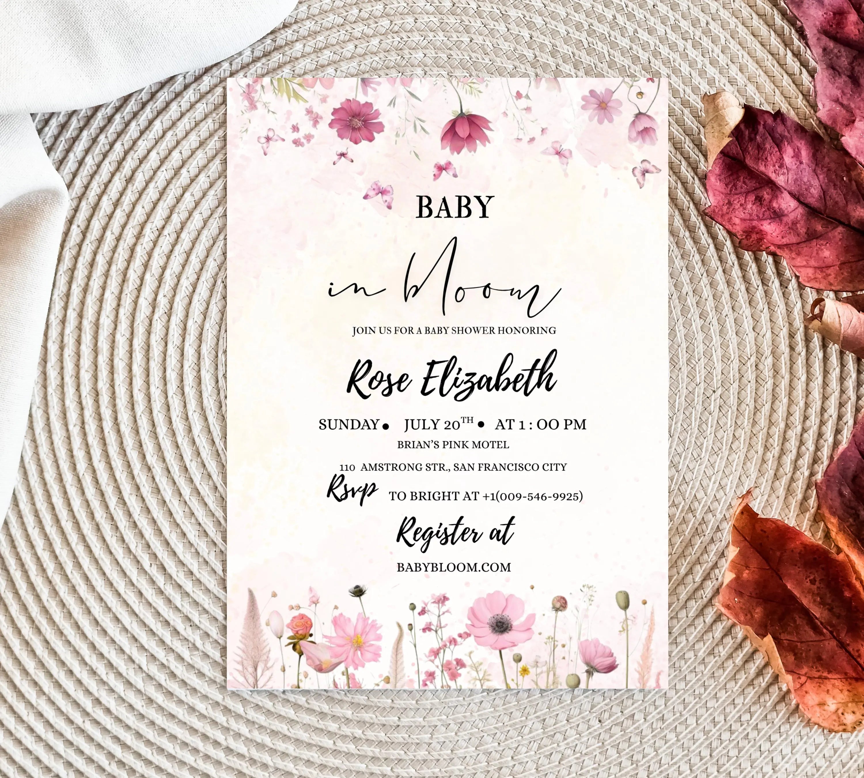 Editable Baby in Bloom Baby Shower Invitation, Baby Shower Invitation, Flower Baby Shower Invitation, Wildflowers Baby Shower Invite
