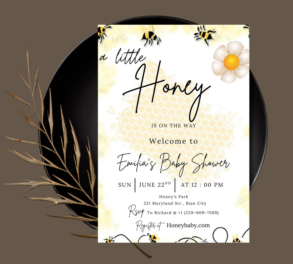 A Little Honey Baby Shower, A Little Honey Is On The Way Invitation, Gender Neutral Baby Shower Invite, Bee Baby Shower Invitation