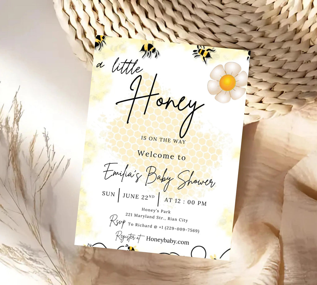 A Little Honey Baby Shower, A Little Honey Is On The Way Invitation, Gender Neutral Baby Shower Invite, Bee Baby Shower Invitation