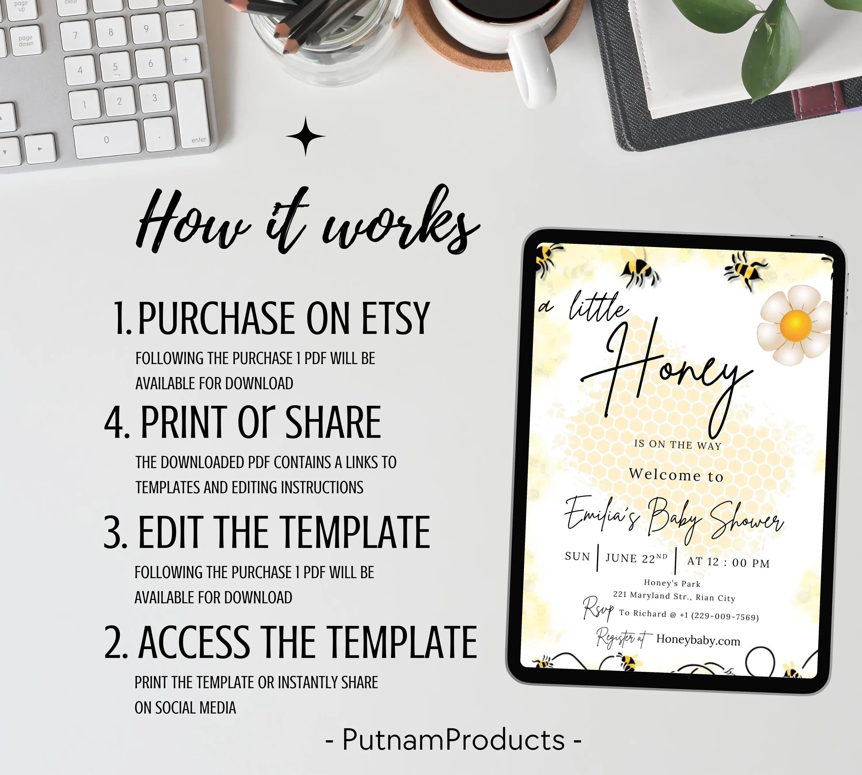 A Little Honey Baby Shower, A Little Honey Is On The Way Invitation, Gender Neutral Baby Shower Invite, Bee Baby Shower Invitation