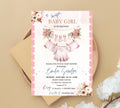Boho Girl Clothesline Baby Shower invitation, Watercolor Blush Pink Baby Clothes, Girl Baby Shower Invite, Editable Baby Shower Floral