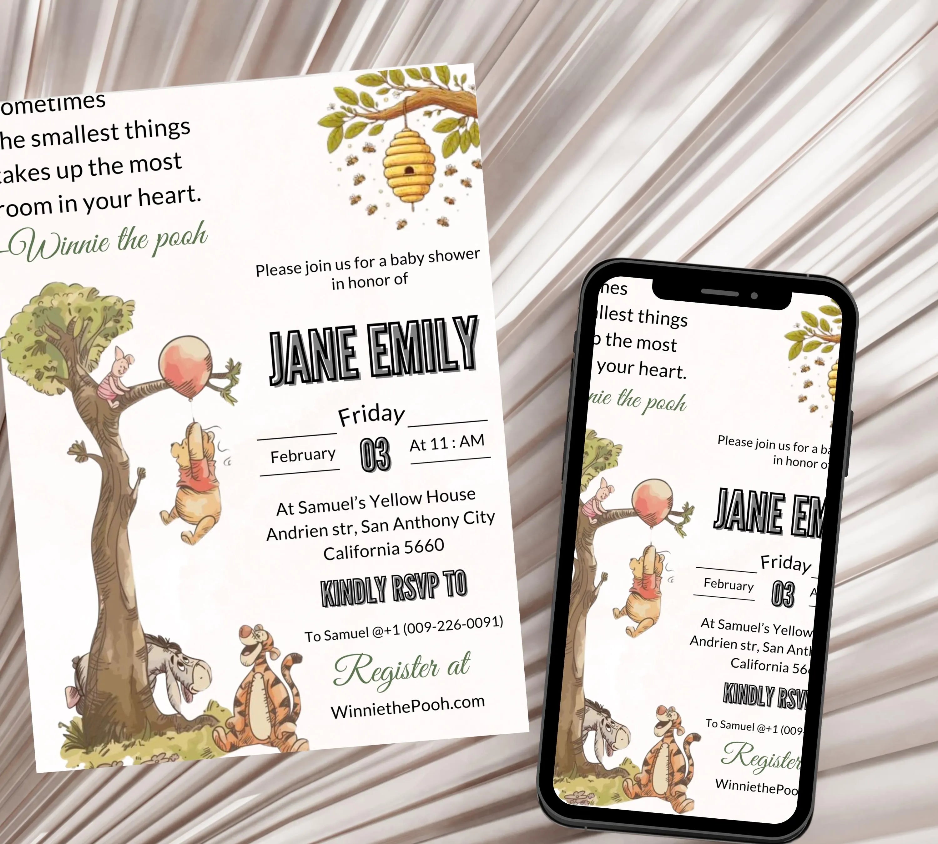 Editable Classic Winnie the Pooh baby shower invitations, Winnie the Pooh Baby Baby Shower, Edit Vintage Pooh Bear Party Decorations