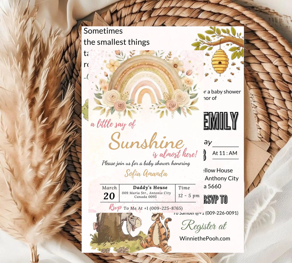 A Little Ray of Sunshine Boho Rainbow Baby Shower invitation, Sunshine Boho Baby Shower Invitation, Little Sunshine Baby Shower Invite
