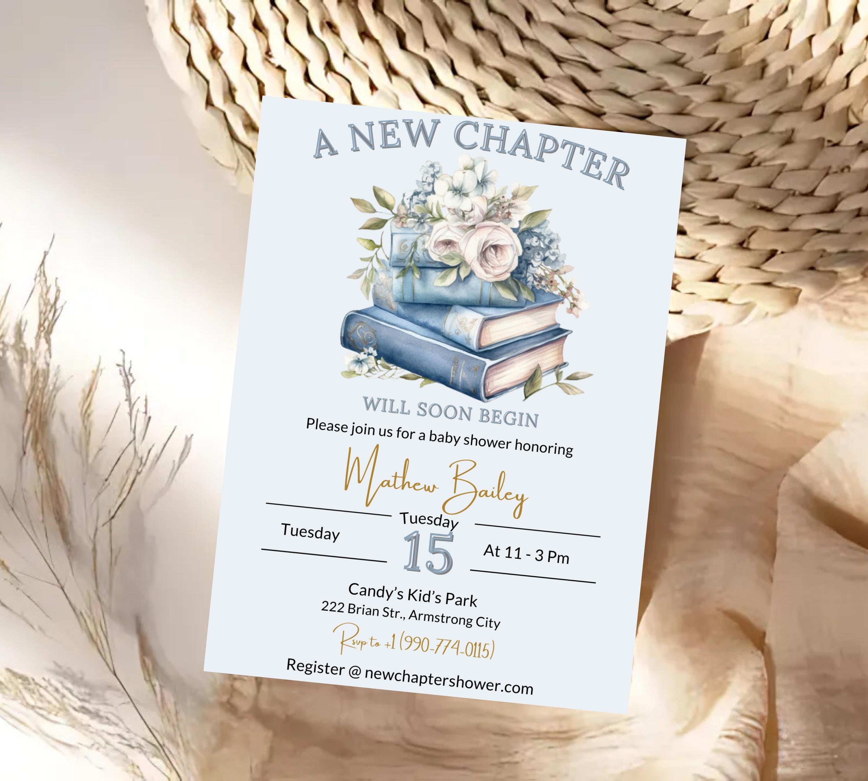 Editable Blue storybook baby shower invitation, Blue Floral Baby Shower Invite, Vintage Book Theme Baby Shower Invite, Baby shower invite