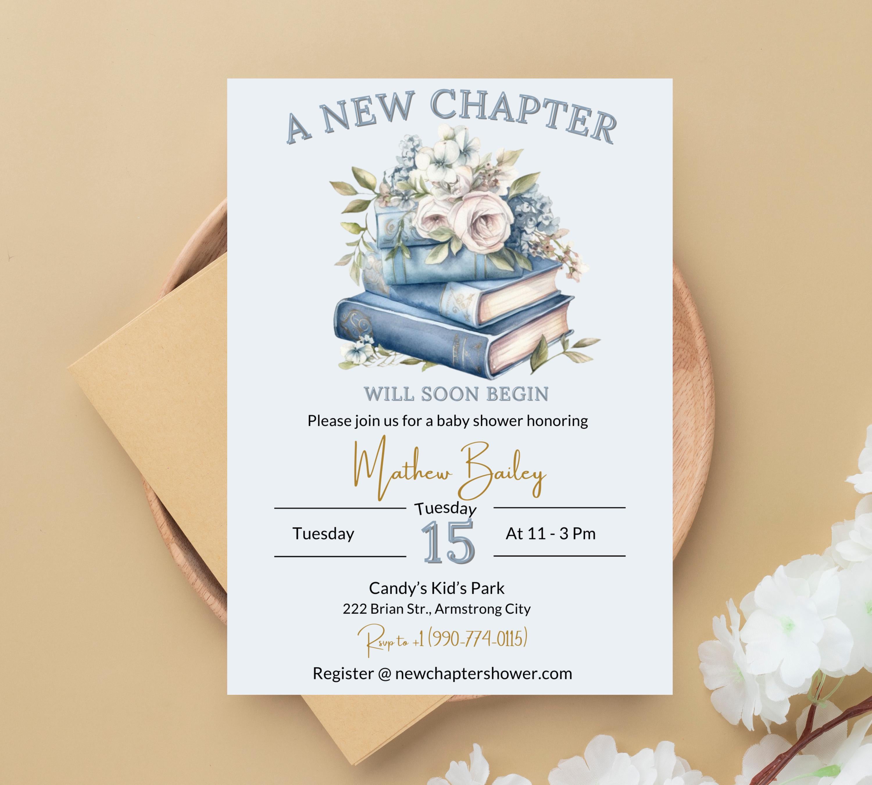 Editable Blue storybook baby shower invitation, Blue Floral Baby Shower Invite, Vintage Book Theme Baby Shower Invite, Baby shower invite