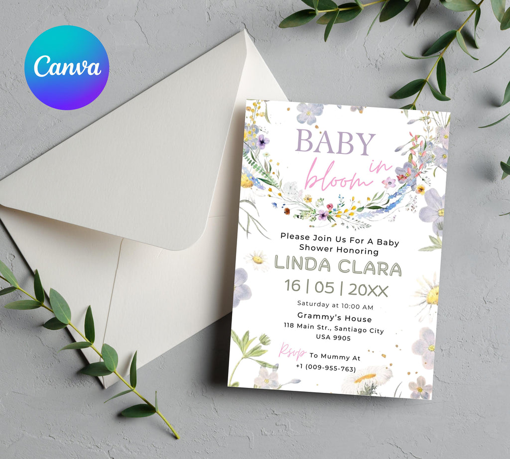 Editable Baby in Bloom Mobile Invitation, Wildflower Baby Shower Electronic Invite, Baby in Bloom Digital Invite, Floral Invite