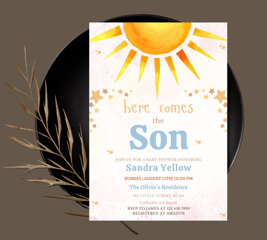 Editable Sunshine Baby Shower invitation, Little Sunshine Baby Shower Invite, Boho Sunshine Baby Shower Invite, Sun Baby Invitation