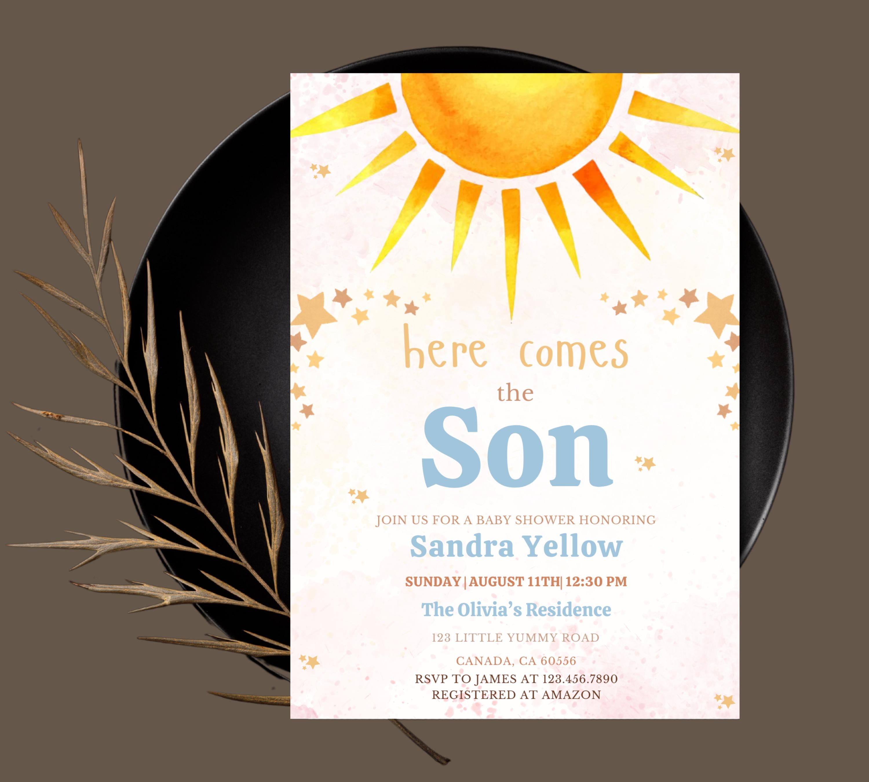 Editable Sunshine Baby Shower invitation, Little Sunshine Baby Shower Invite, Boho Sunshine Baby Shower Invite, Sun Baby Invitation