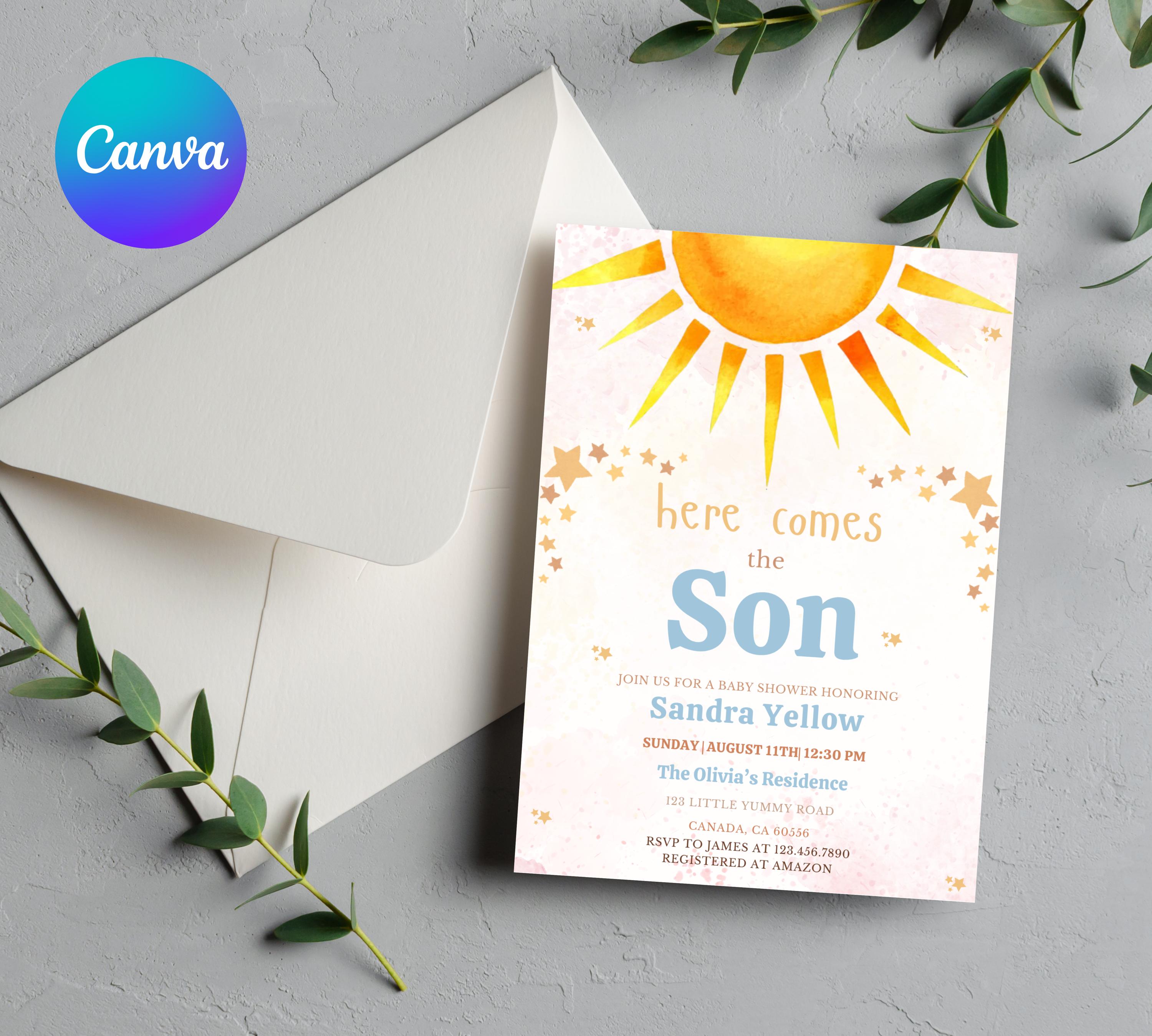 Editable Sunshine Baby Shower invitation, Little Sunshine Baby Shower Invite, Boho Sunshine Baby Shower Invite, Sun Baby Invitation