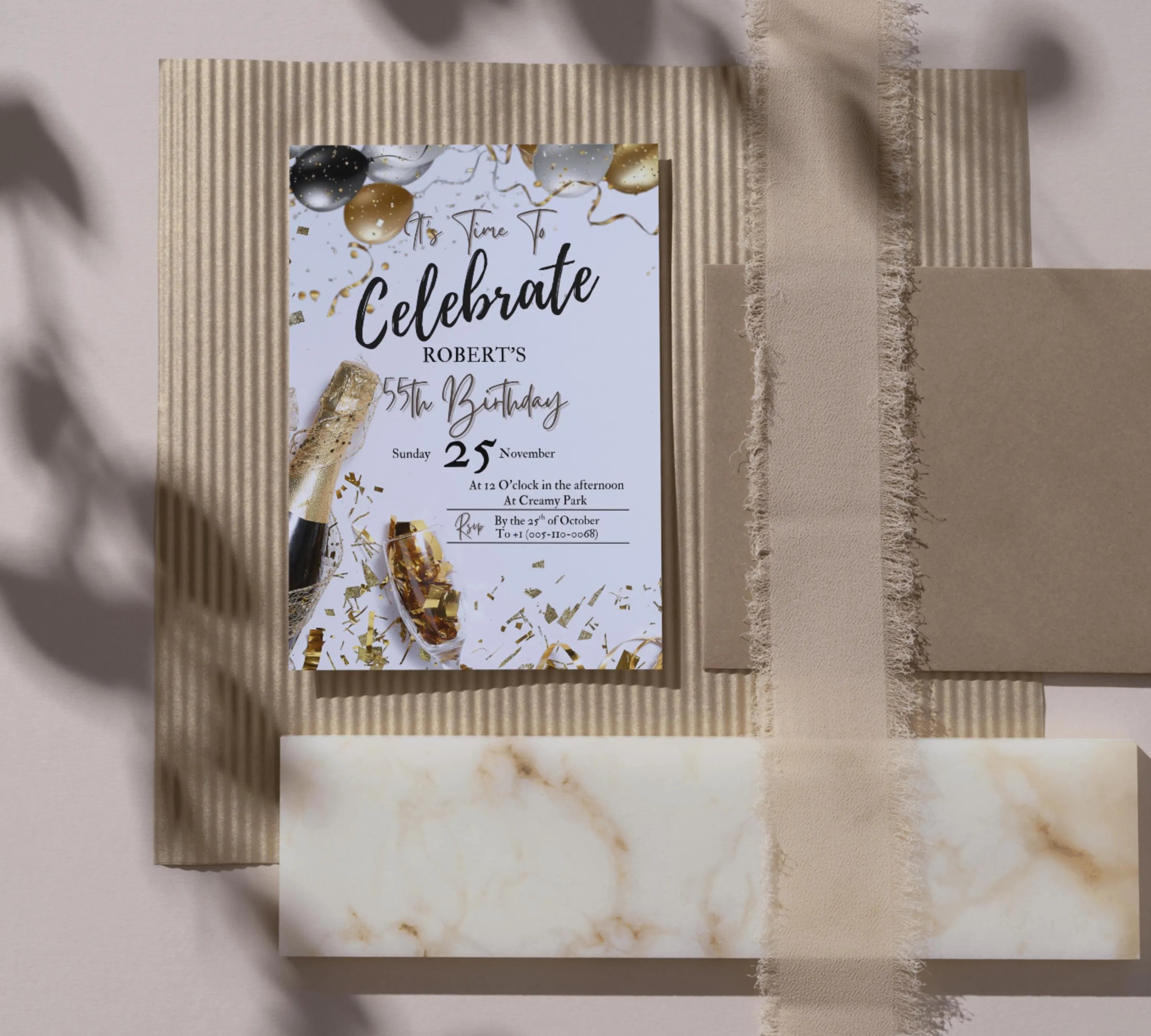 Adult Men's Birthday Invitation| Golden Balloons Party Invite| Men's Birthday Invitation| Let's Celebrate Men Invitation| Editable Template