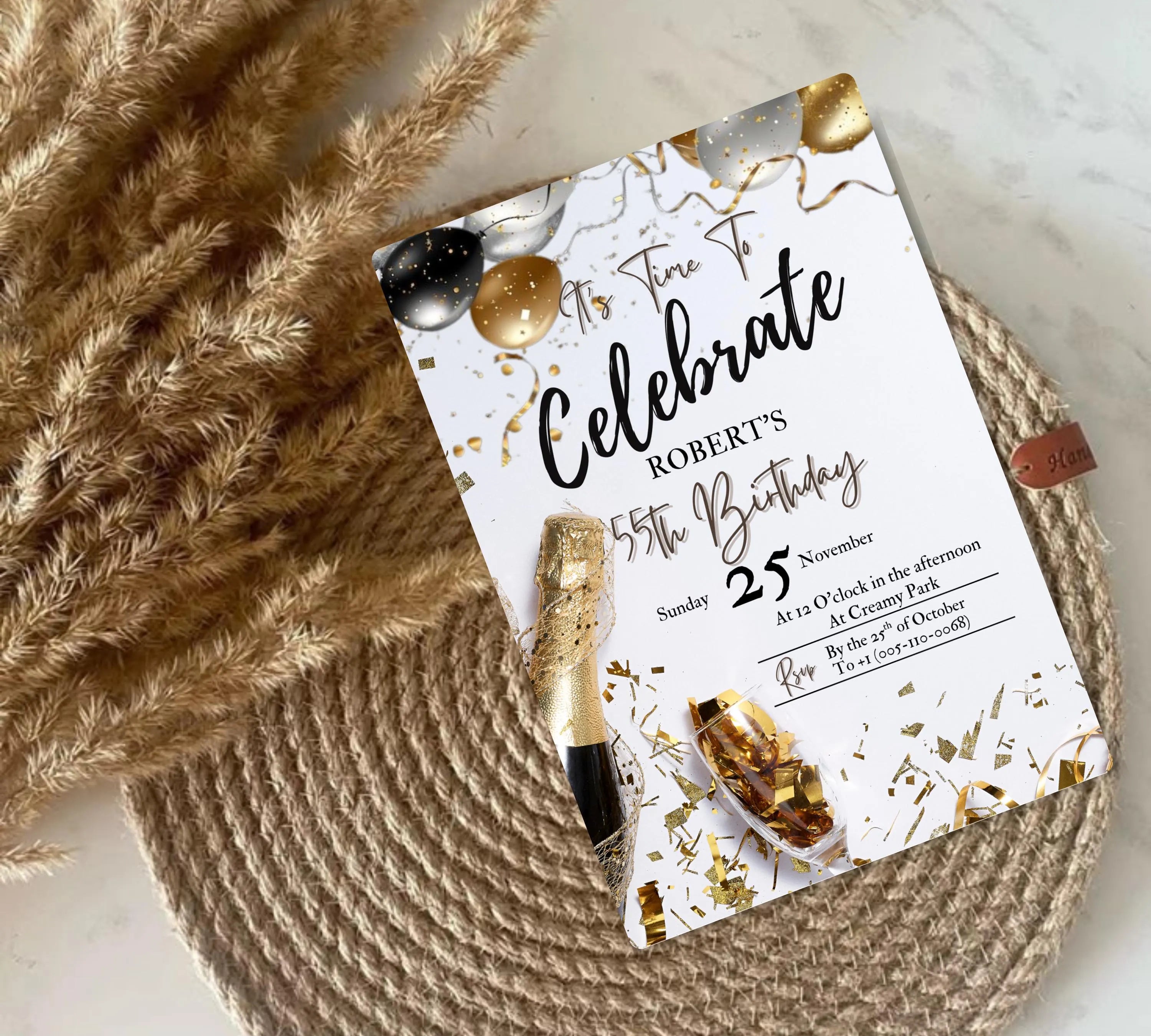 Adult Men's Birthday Invitation| Golden Balloons Party Invite| Men's Birthday Invitation| Let's Celebrate Men Invitation| Editable Template