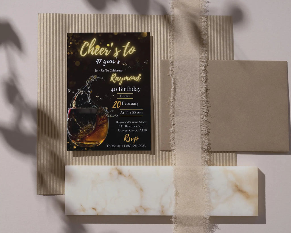 Whiskey Birthday Invitation| Surprise Party Adult| 30th 40th 50th Any Age| Cognac Scotch Liquor| Surprise Male Birthday| Editable Template