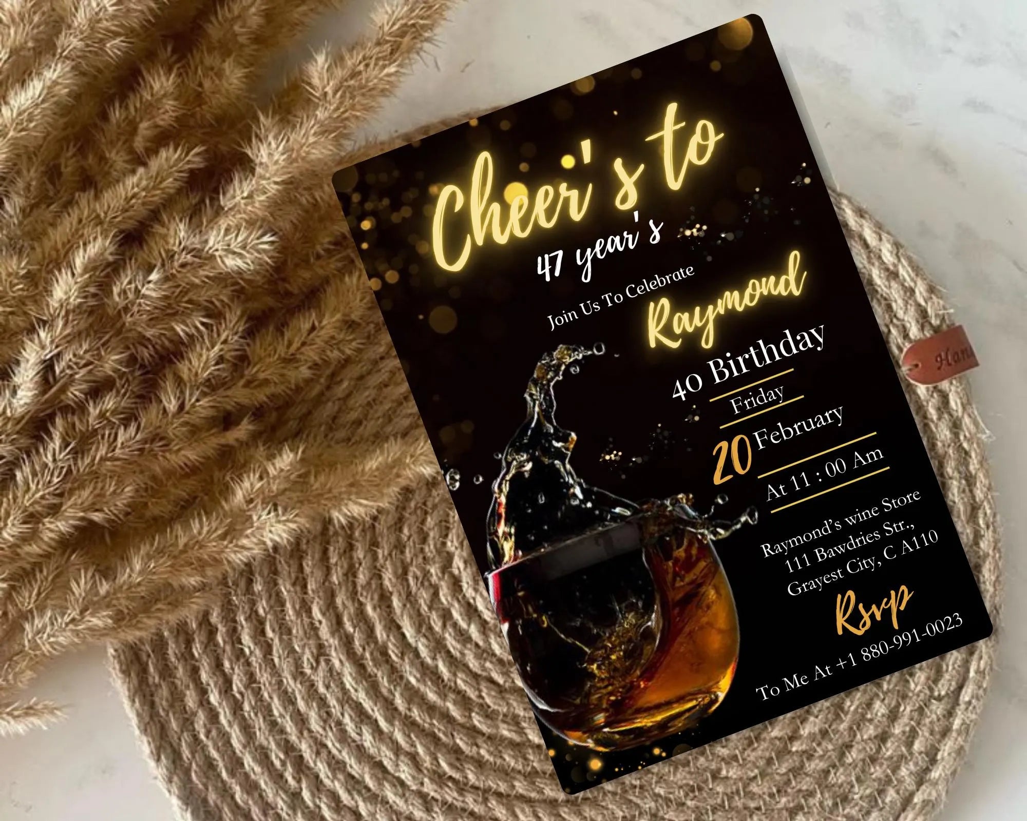 Whiskey Birthday Invitation| Surprise Party Adult| 30th 40th 50th Any Age| Cognac Scotch Liquor| Surprise Male Birthday| Editable Template