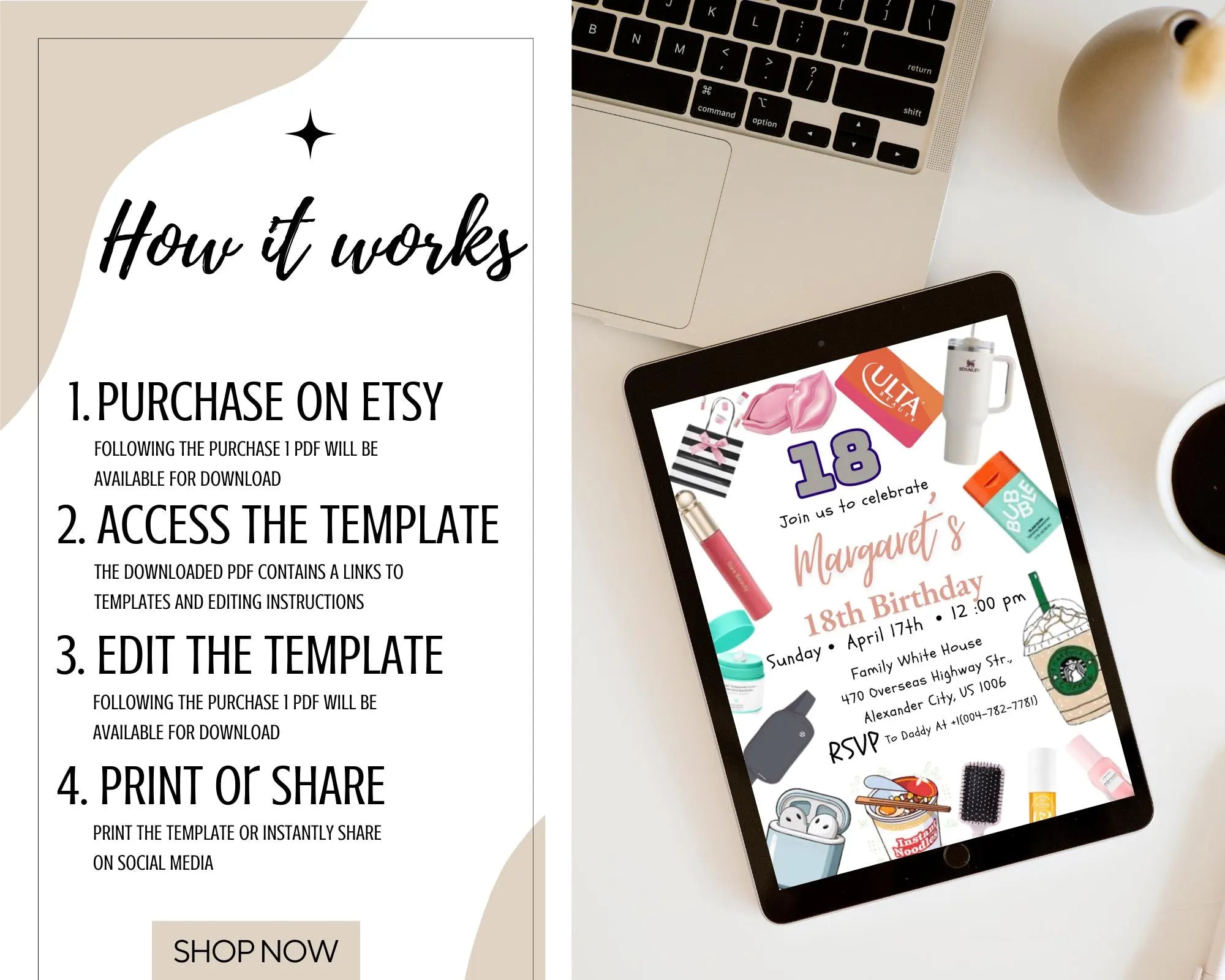 VSCO Girl Birthday Invitation| Double Digits 10| Girl Teen Party Invite| Teen Birthday Party Invitation| VSCO Teen Evite| Editable Template