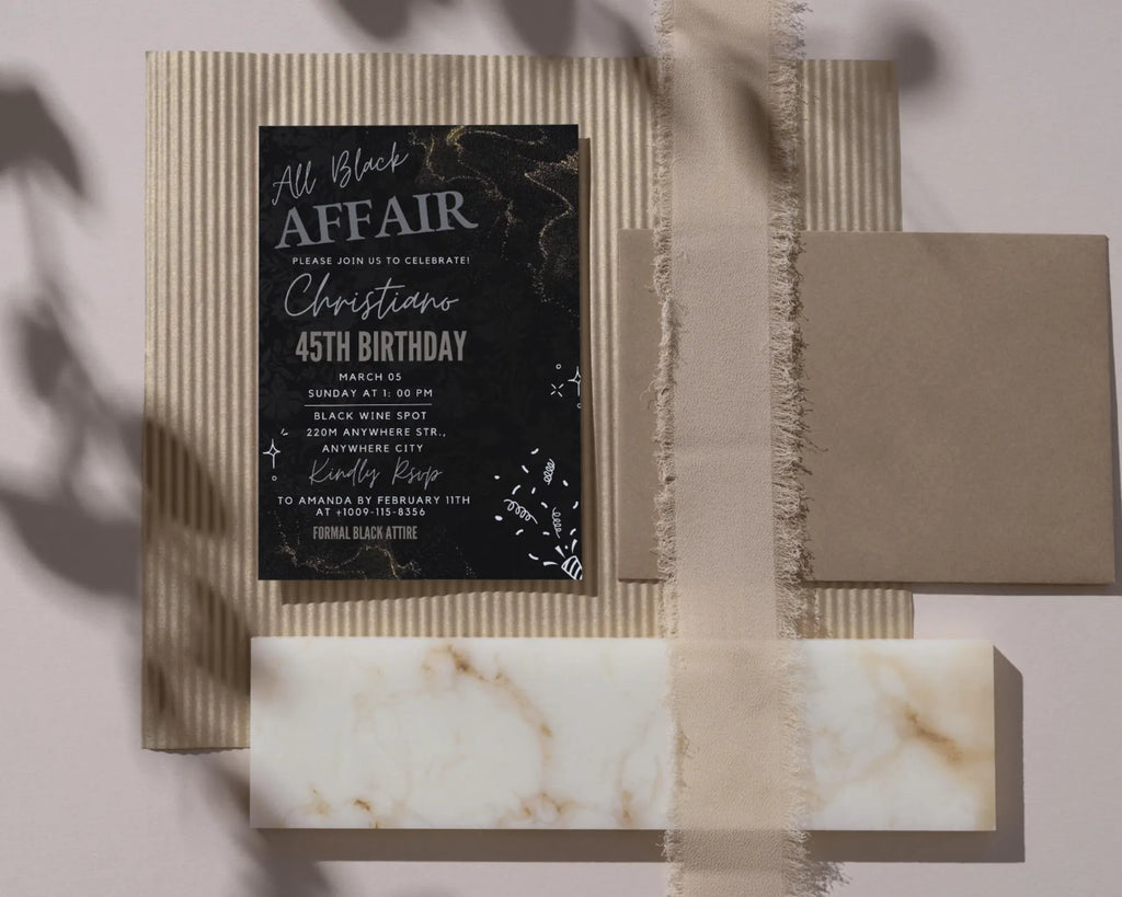 All Black Affair Invitation| All Black Adult Party Invitation|  Black Tie| Formal Attire| Black Minimalist Party Invite| Editable Template