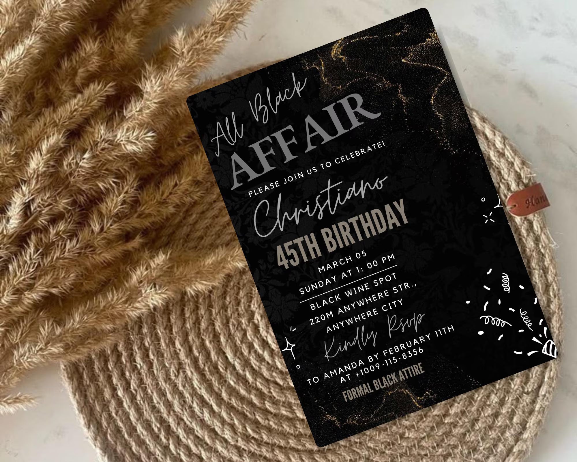 All Black Affair Invitation| All Black Adult Party Invitation|  Black Tie| Formal Attire| Black Minimalist Party Invite| Editable Template