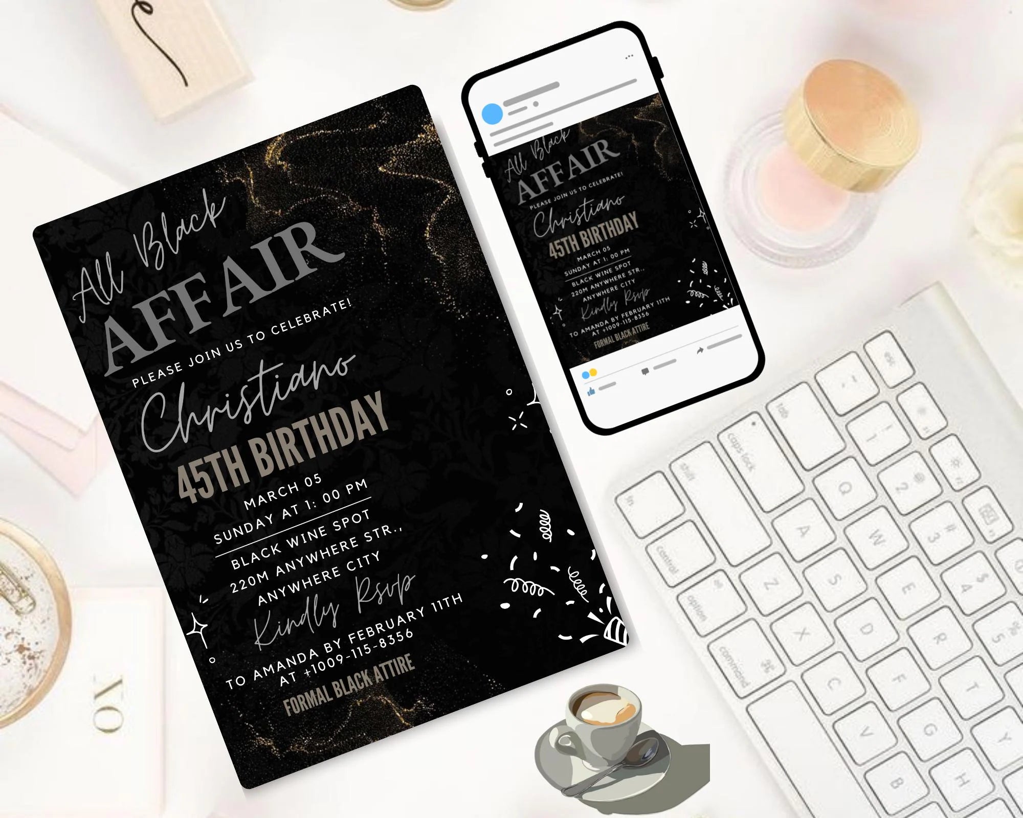 All Black Affair Invitation| All Black Adult Party Invitation|  Black Tie| Formal Attire| Black Minimalist Party Invite| Editable Template