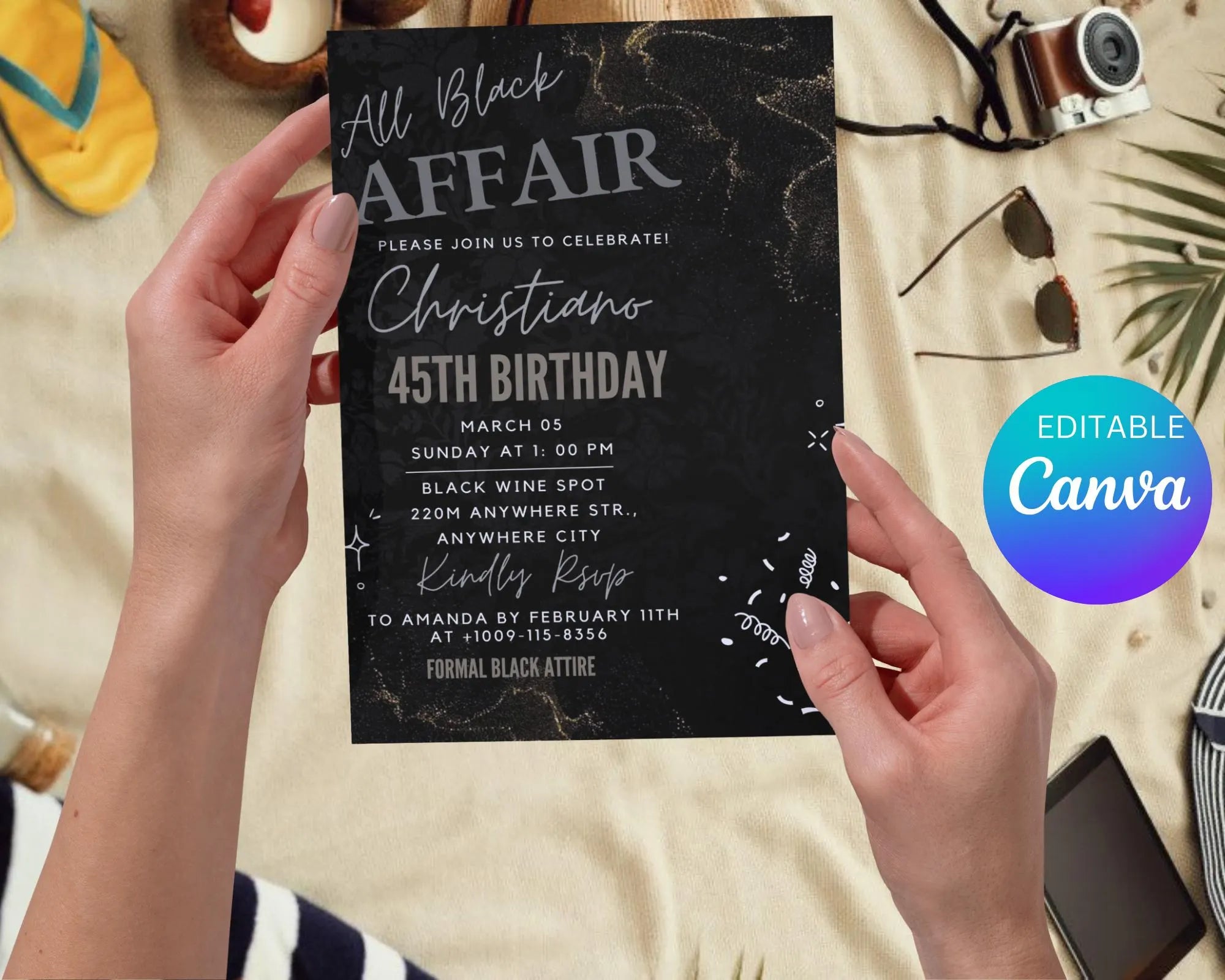 All Black Affair Invitation| All Black Adult Party Invitation|  Black Tie| Formal Attire| Black Minimalist Party Invite| Editable Template