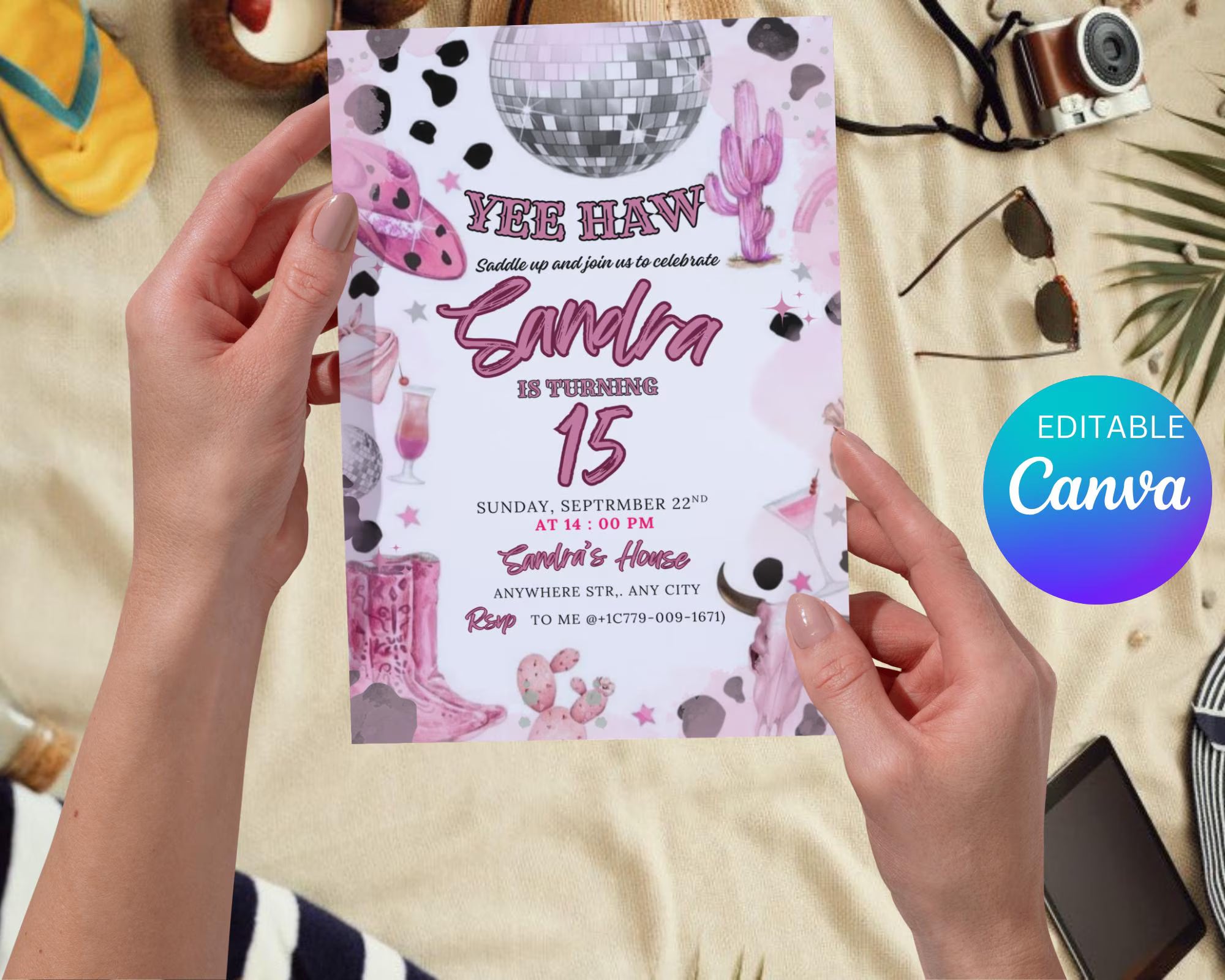 Pink Cowgirl Birthday Party Invitation| Yee Haw Cowgirl Party Rodeo Birthday| Cowgirl Birthday Invitation| Cowgirl Party| Editable Template