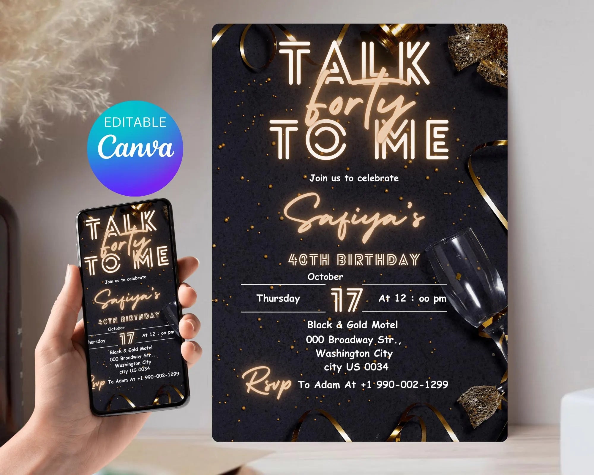 Talk Forty To Me Birthday invitation| Forty Birthday Invitation| 40th Birthday invitation| Fortieth E-Invitation Template| Editable Template