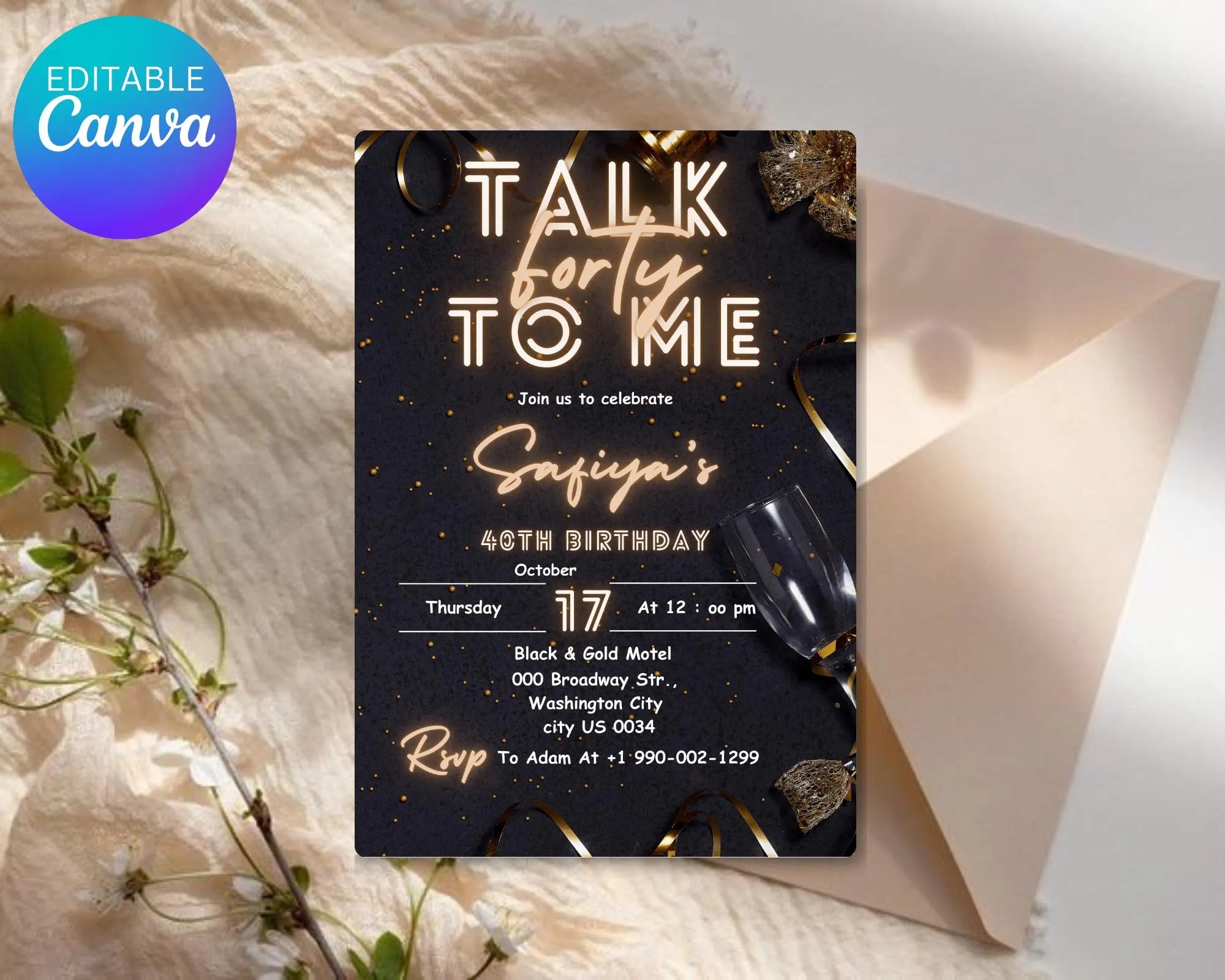 Talk Forty To Me Birthday invitation| Forty Birthday Invitation| 40th Birthday invitation| Fortieth E-Invitation Template| Editable Template