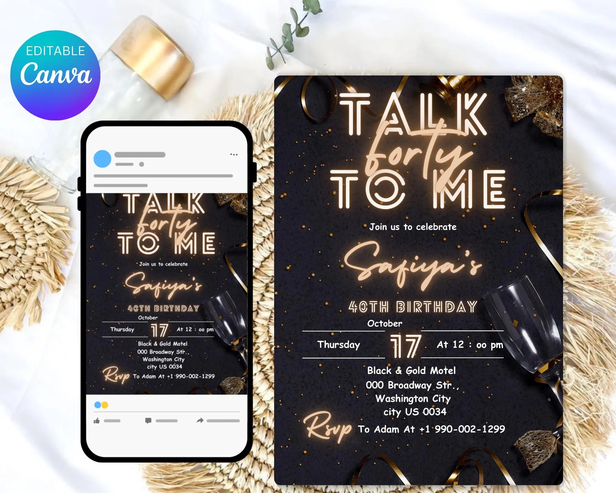 Talk Forty To Me Birthday invitation| Forty Birthday Invitation| 40th Birthday invitation| Fortieth E-Invitation Template| Editable Template