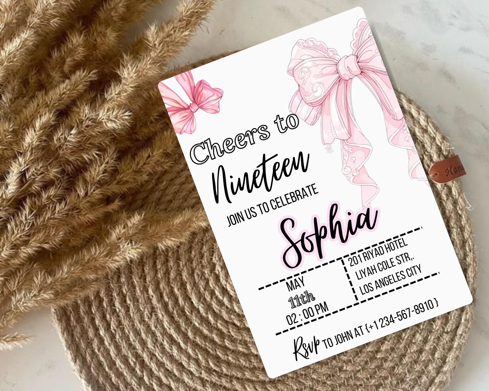 Coquette Pink Bow Birthday Invitation| Pink Bow Birthday Invitation| Pink Coquette Bow Invite| Tutu Cute Birthday Invite| Editable Template