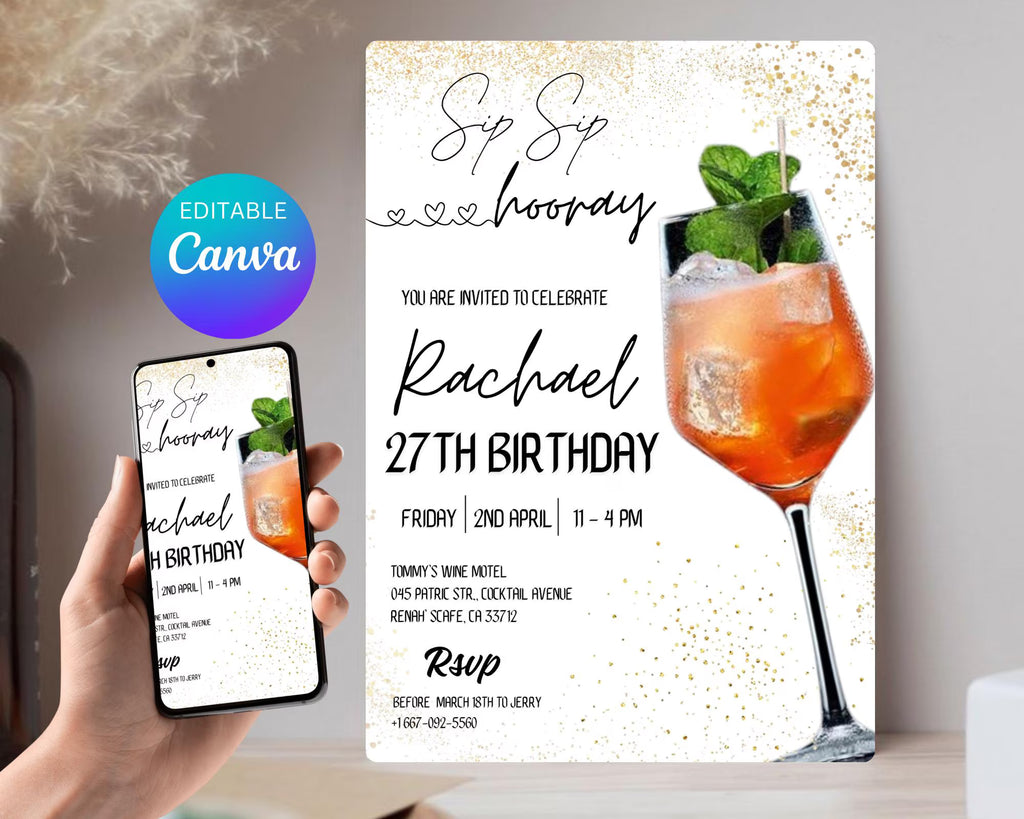 Cocktail Birthday Party Invitation| Cocktails Party Invitation| Happy Hour Drinks Party Invitation| Happy hour Invitation| Editable Template